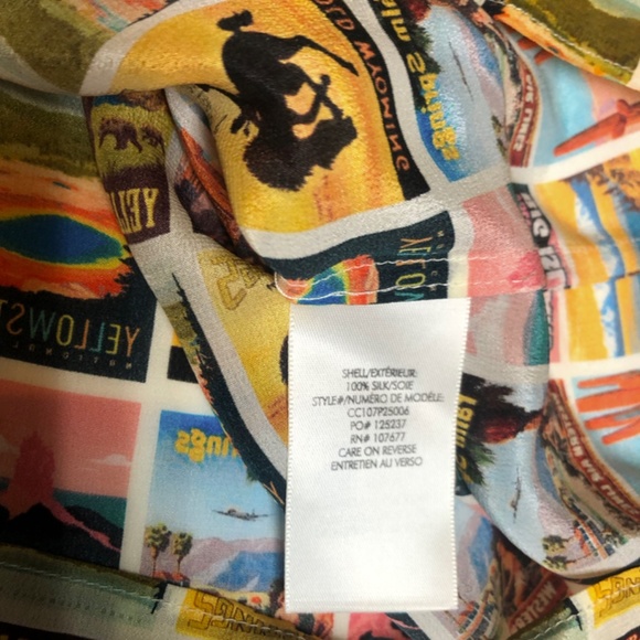 Alice + Olivia Western Postcard with Tag Print Silk Shirt Button-down Top - Picture 8 of 15